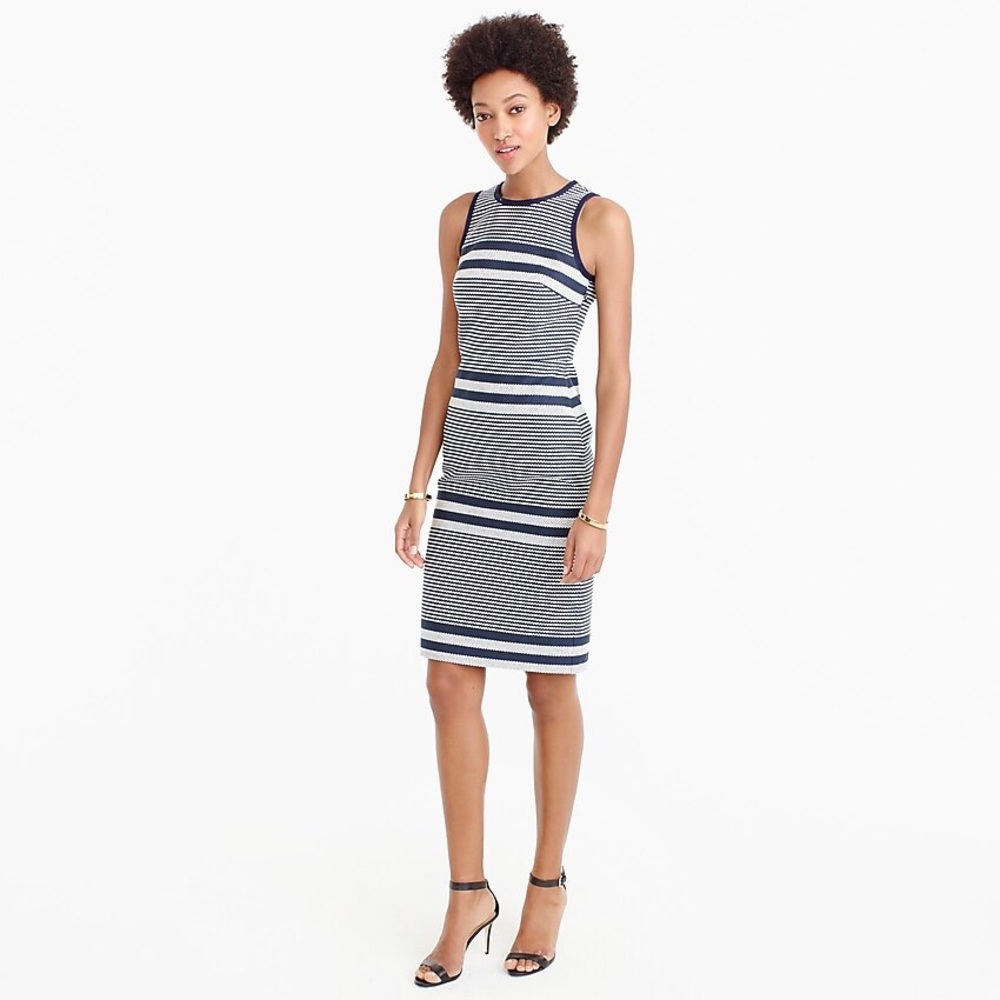 NWOT J.Crew Navy White Tweed Sheath Dress